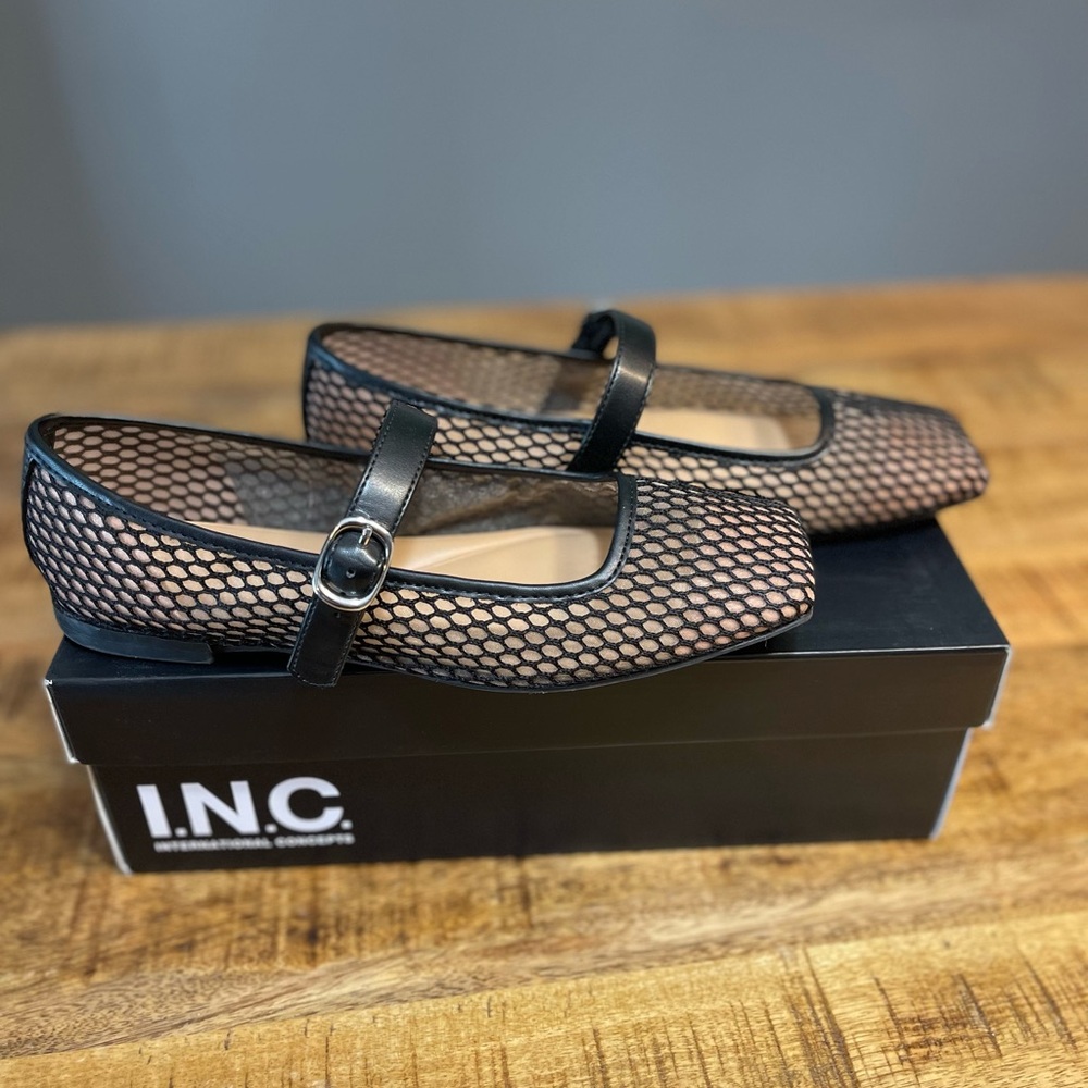 INC International Concepts Black Mesh Flats with Buckle